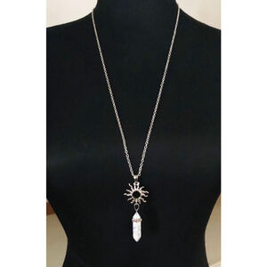 Genuine Howlite Sun Pendant Necklace Silver Metal Jewelry Memory Knowledge Aid